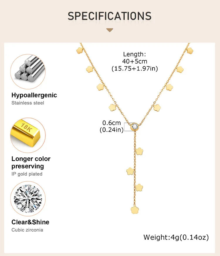 Flower Drop Necklace - Stainless Steel Y Shape Layered Floral Jewelry