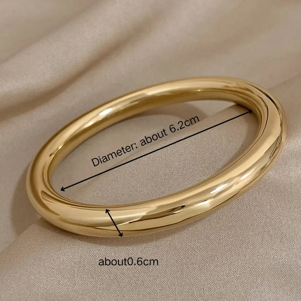 Glossy Solid Color Thick Bracelet Stainless Steel Bangle for Women Cuff Wirstband Smooth Waterproof Charm Bracelets Jewelry Gift