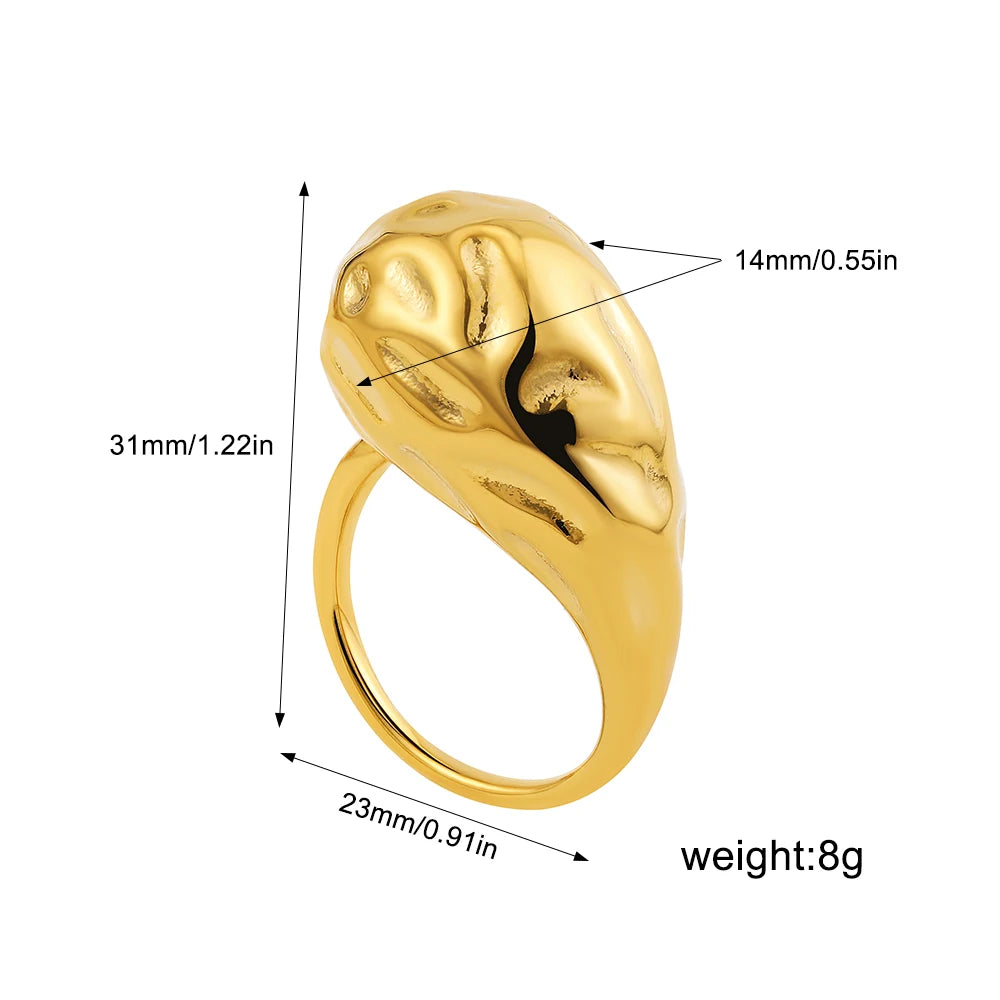 Irregular Geometric Smooth Metal Open Rings for Women Men Statement Thick Dome Finger Ring Adjustable Stainless Steel Jewelry