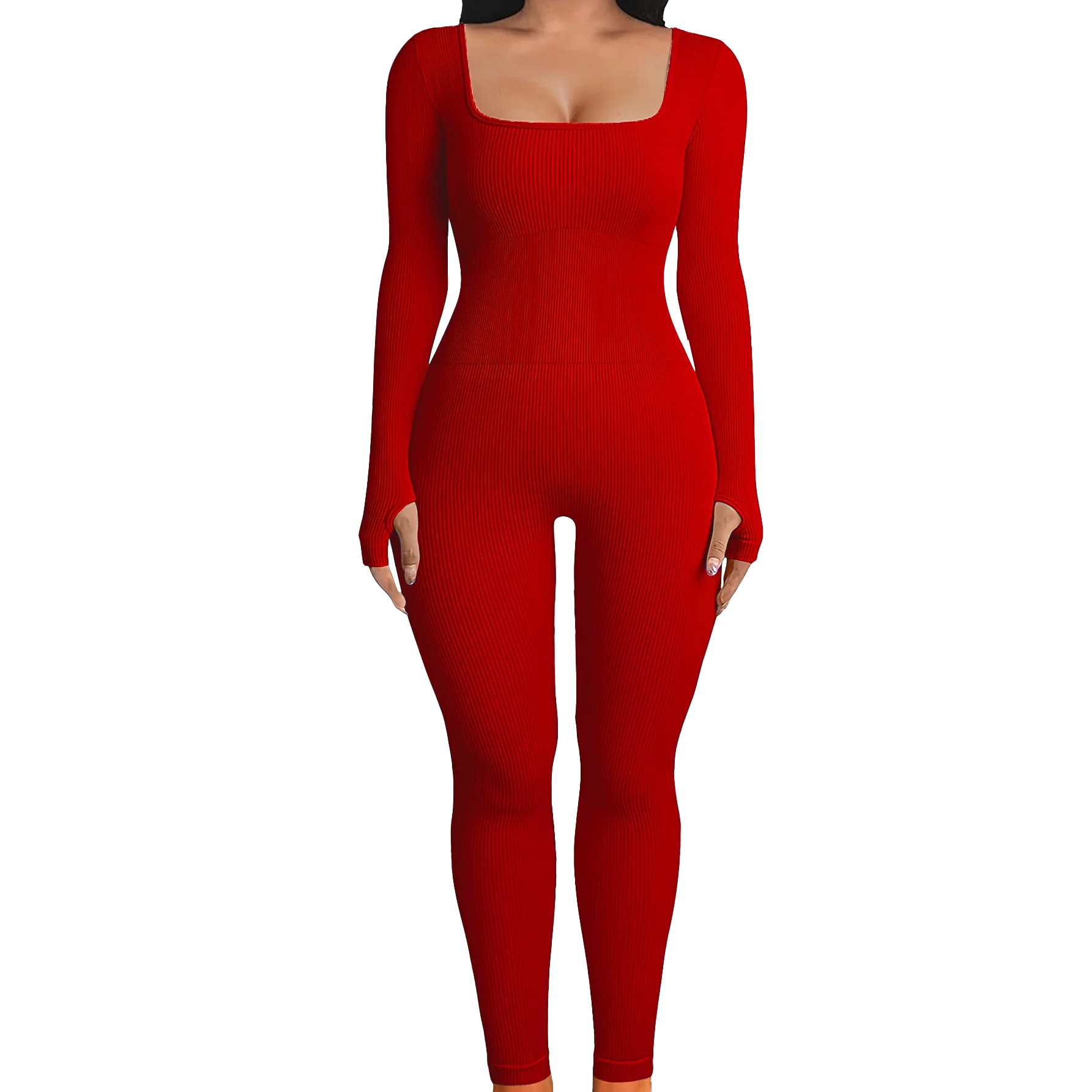 Solid Color Ribbed Yoga Jumpsuit, Seamless Slim Fit Long Sleeve Sports Bodysuit, Women's Activewear