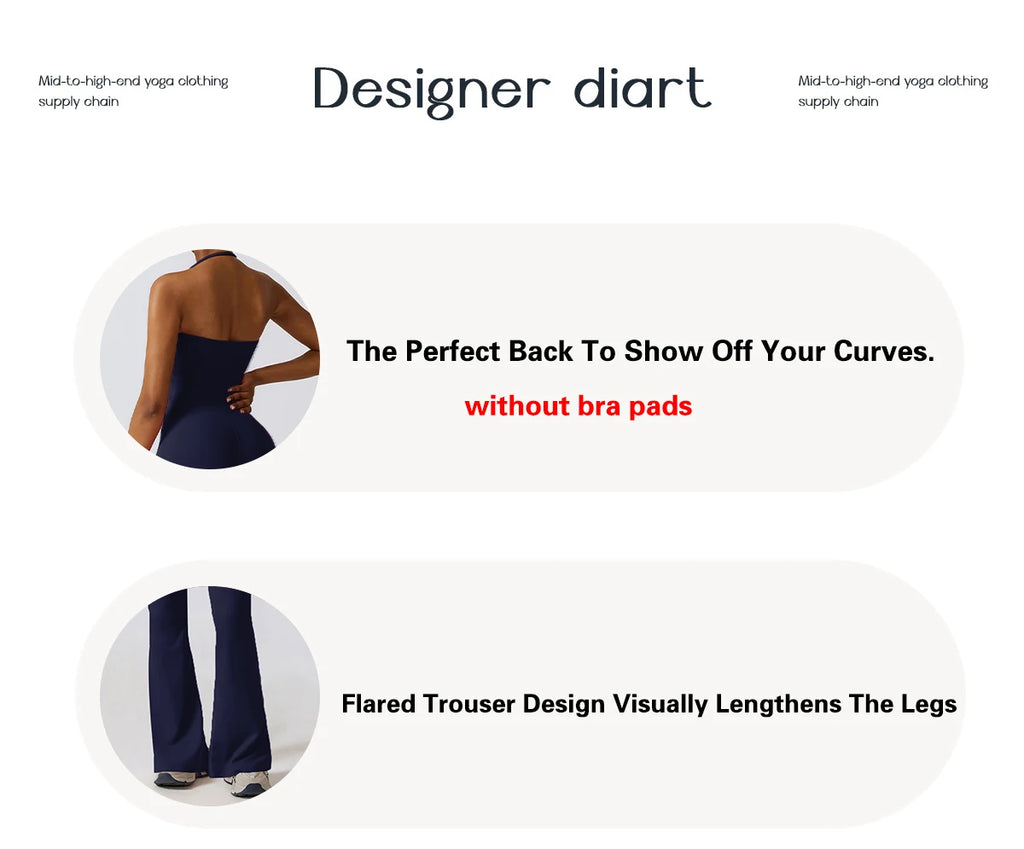 Ctenkevet Women Sleeveless Yoga Jumpsuit Female Gym Flared Overalls Neck-hanging Backless Sportswear Sport Outfit For Woman