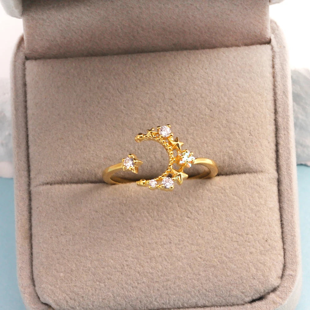 Fashion Moon Heart Flower Butterfly Rings For Women Sweet Girls Exquisite Shiny Rhinestone Crystal Open Ring 2025 Romantic Jewel