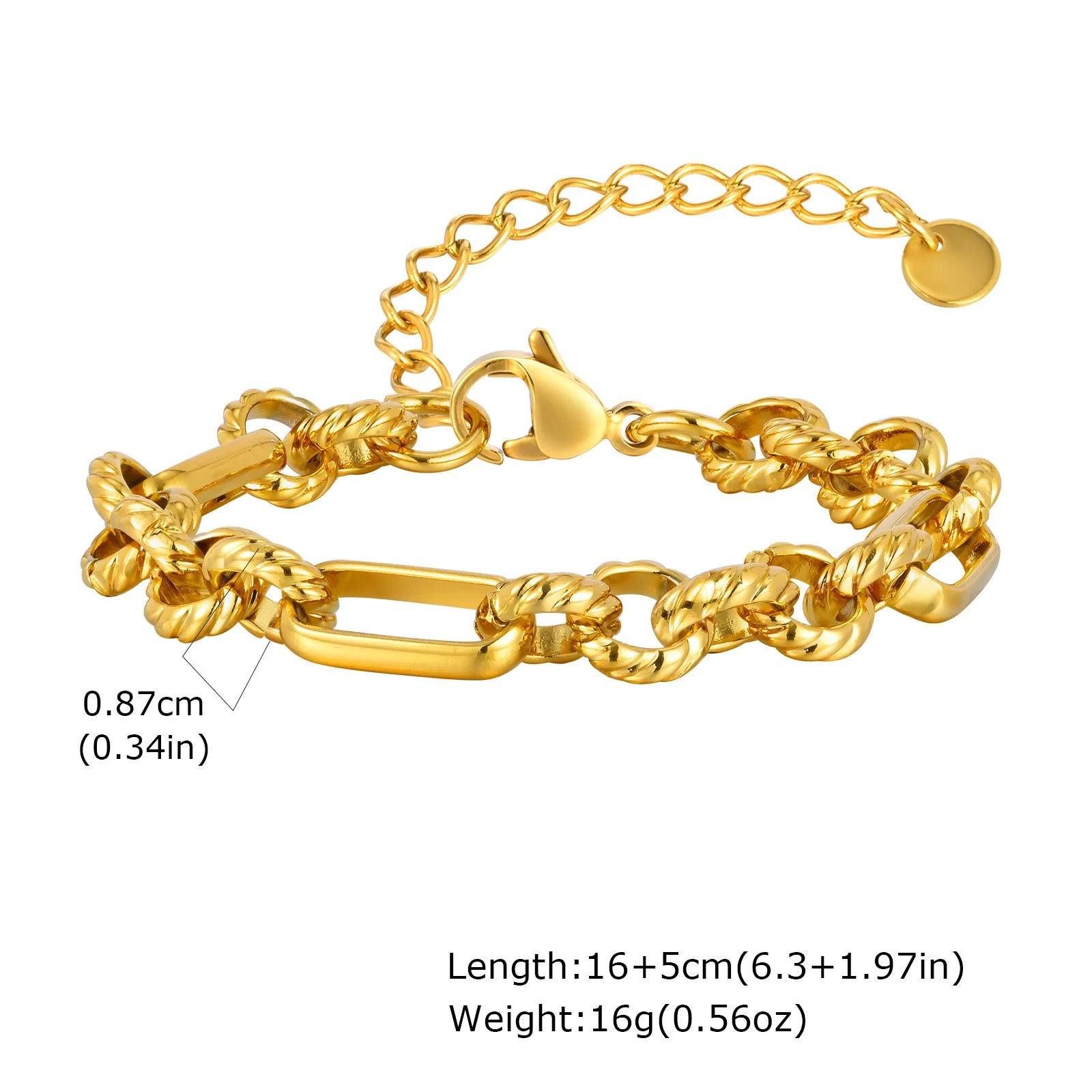 Gold Plated Chunky Chain Bracelet, Stainless Steel Minimalist Link Waterproof, Thick Brand Wristband Bangle For Women