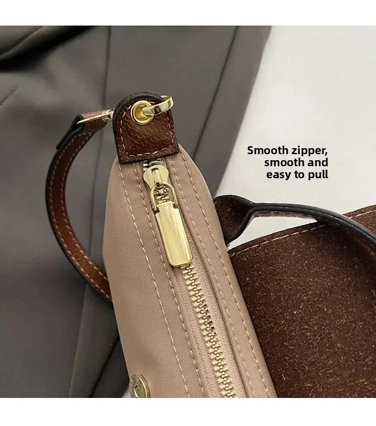 Retro Fashion Nylon Dumpling Bag Women's Crossbody Handbag Soft Polyester Lining Zipper Closure Shoulder Bag Handbag