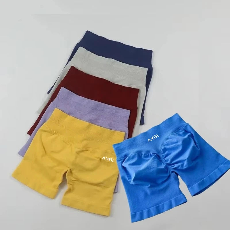 AYBL Yoga Shorts CrossFit Training Yoga Cycling Gym Workout Hot Girl's Low Ribbed Band Scrunch Butt Seamless Breathable Shorts