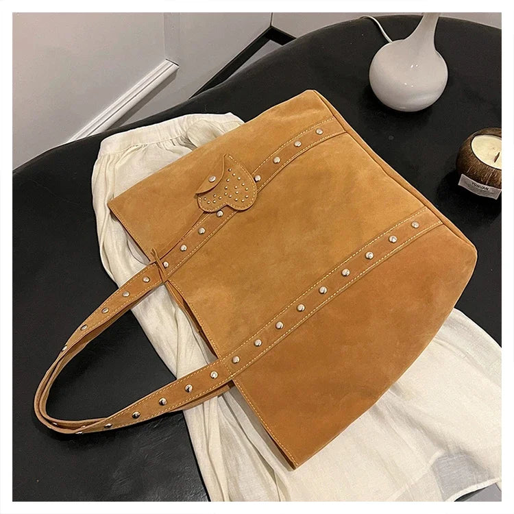 Fashion Suede Sewing Thread Shoulder Bags 2025 New Retro Versatile Commute Simplicity Solid Color Single Women's Handbag