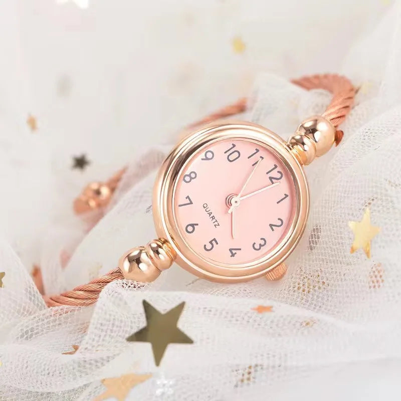 Small Gold Bangle Bracelet Watch - Retro Ladies Quartz Thin Chain