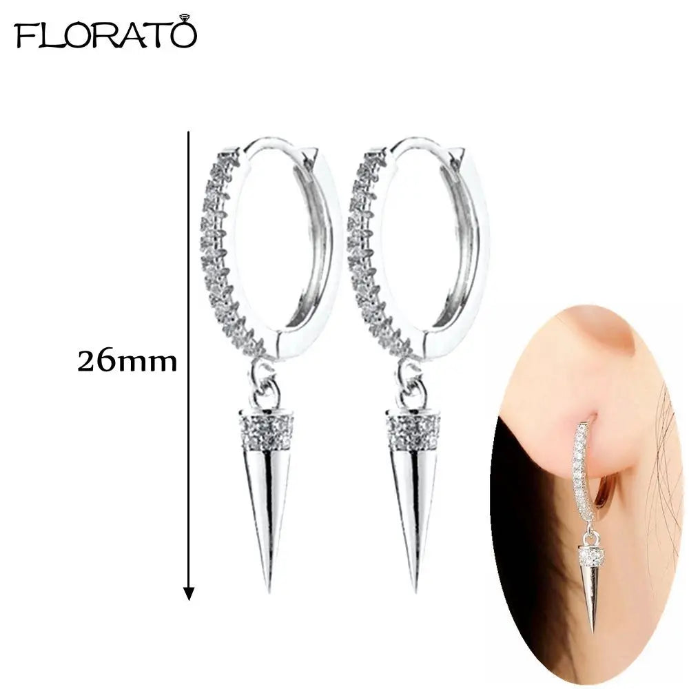 925 Sterling Silver Needle Punk Spike Rivet Hoop Earrings For Women Huggie Earrings Ear Cuff Piercing Earring Gothic Jewelry