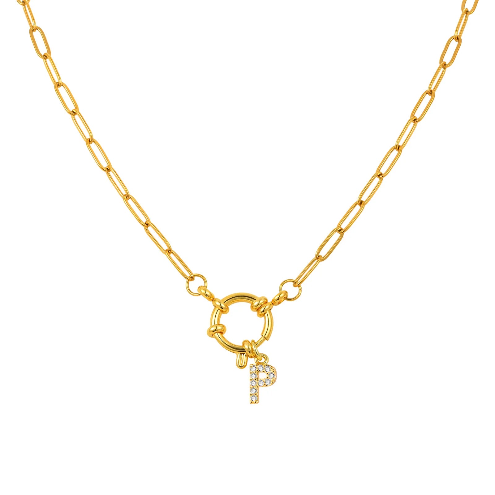 Vnox Women's Trendy Letters Necklaces With CZ Zircon, Stainless Steel 18K Gold Plated Pendant, Fashion Charm A-Z Accessories