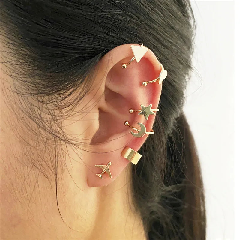 KOTiK 2024 New Gold Silver Color Leaves Clip Earrings for Women Fashion Ear Cuff Non-Piercing Earrings Set Trend Jewelry Gift