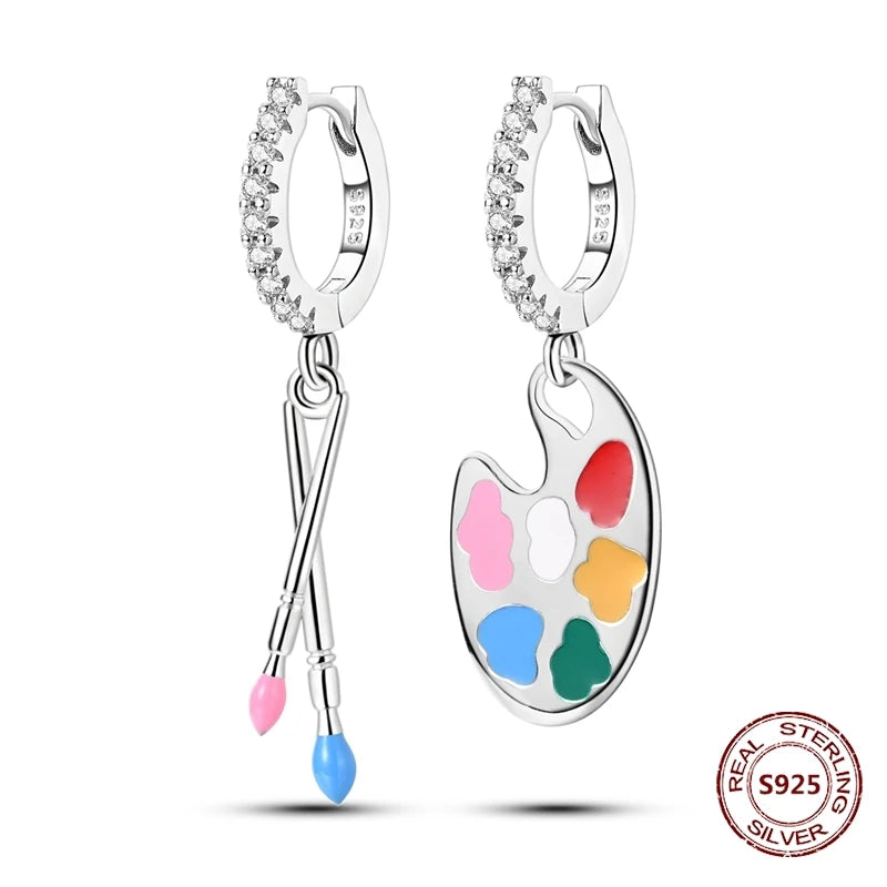 Unicorn Earrings 925 Sterling Silver Original Zircon Elephant Feather Dog Cat Blue Star Small Earrings For Women Jewelry Gift