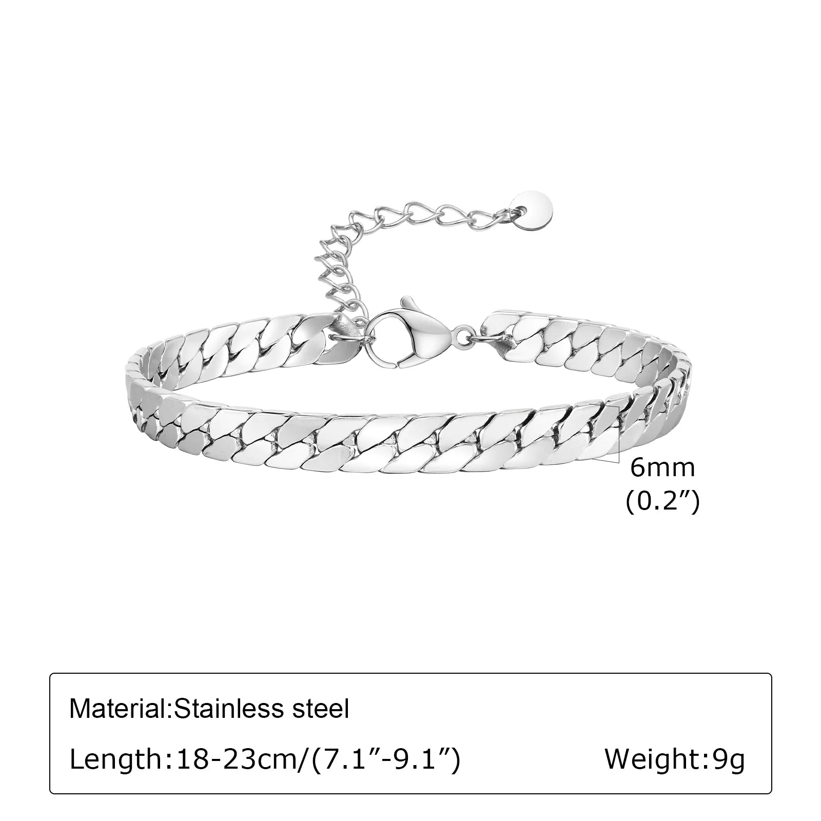 Vnox Waterproof Cuban Chain Bracelets for Men Women, Never Fade Simple Stainless Steel Flat Miami Curb Link Chain Wristband