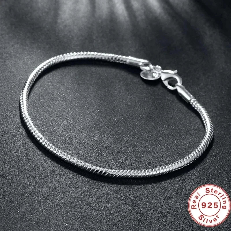 925 Sterling Silver Charm Bracelet - Handmade Snake Bone Design