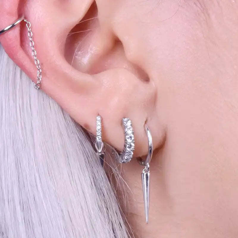 925 Sterling Silver Needle Punk Spike Rivet Hoop Earrings For Women Huggie Earrings Ear Cuff Piercing Earring Gothic Jewelry