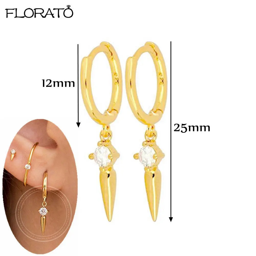 925 Sterling Silver Needle Punk Spike Rivet Hoop Earrings For Women Huggie Earrings Ear Cuff Piercing Earring Gothic Jewelry