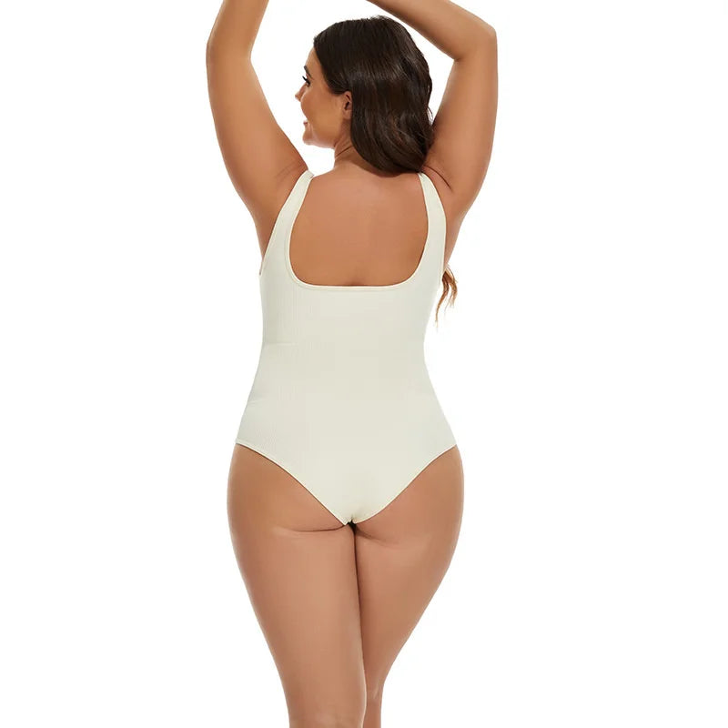GUUDIA Ribbed Tummy Jumpsuit - Daily Shaper Bodysuit Open Crotch