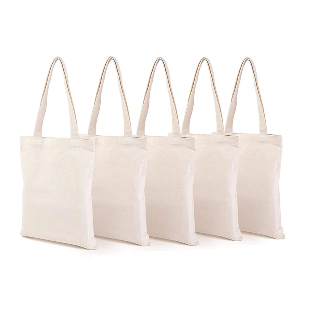 Women Handbags Creamy White Plain Folding Canvas Shoulder Tote Bags Reusable Cotton Grocery High Capacity Shopping Bag Handbags