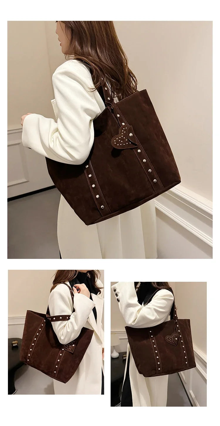 Fashion Suede Sewing Thread Shoulder Bags 2025 New Retro Versatile Commute Simplicity Solid Color Single Women's Handbag