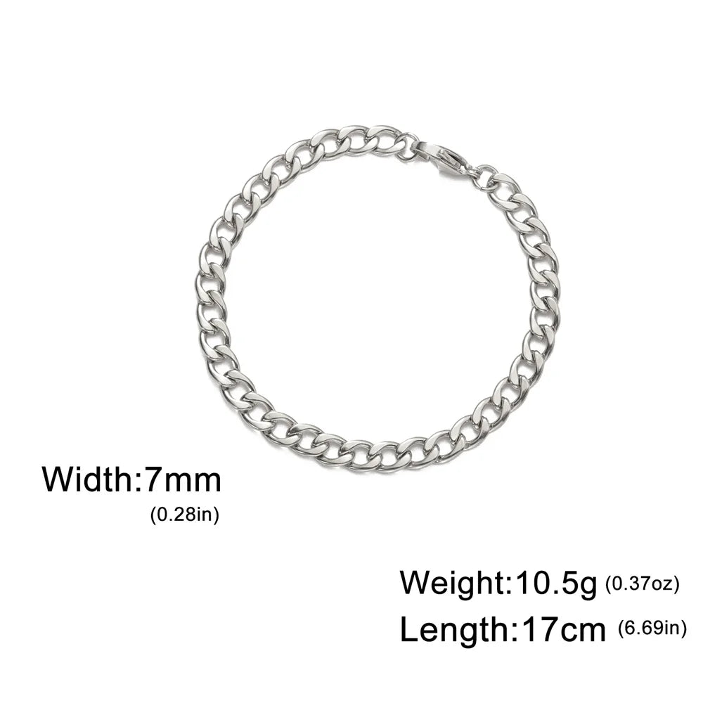 My Shape Fashion Cuban Chain Men Bracelet Stainless Steel 3/5/7/9mm Width Chain Bracelets Figaro Chain Boy Wrist Jewelry Couple