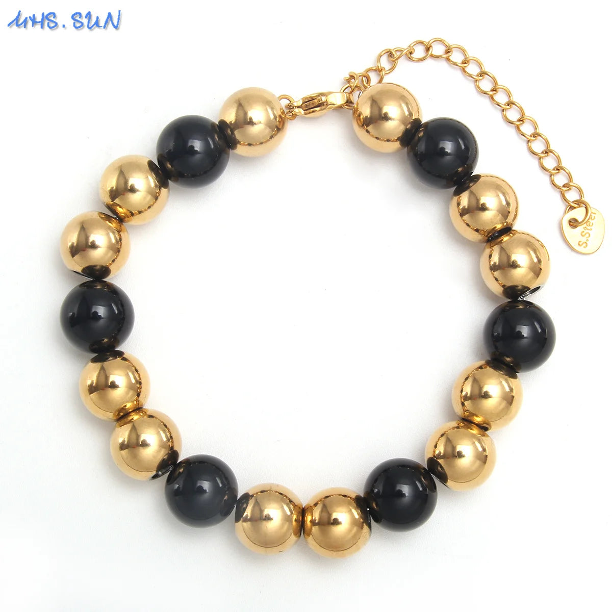 MHS.SUN Waterproof Smooth Beads Bracelet Adjustable Gold Silver Color Stainless Steel Round Balls Bracelets Unisex Party Jewelry
