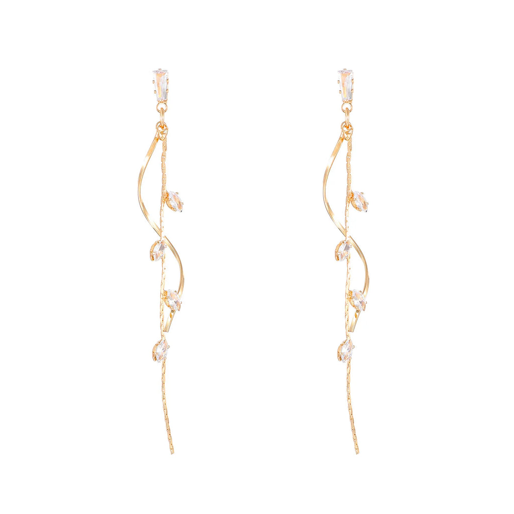 French Luxury Sweet Romantic Long Zircon Tassel Twisted Earrings for Women Temperament Wedding  Banquet Jewelry Gift