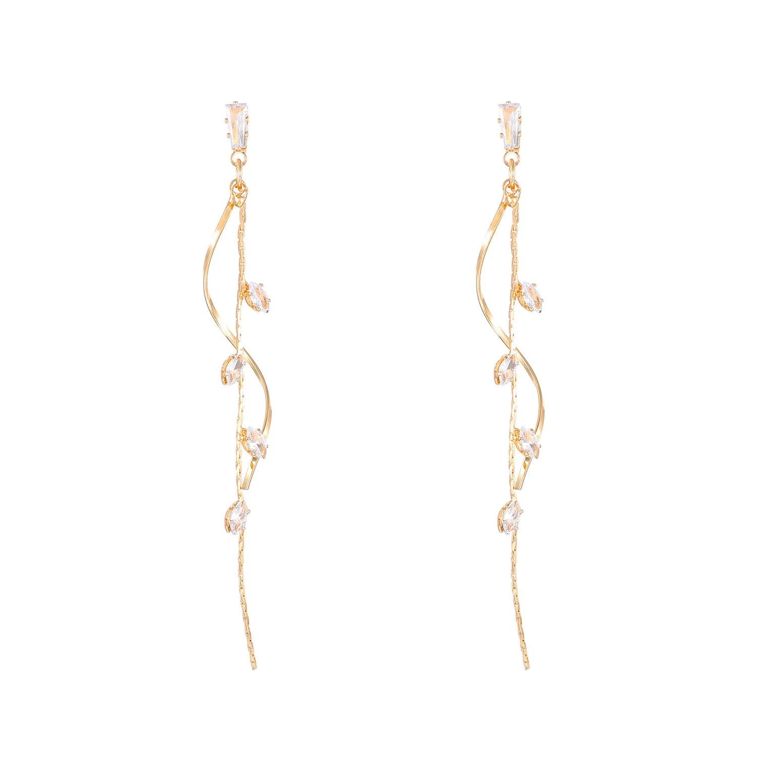 French Luxury Sweet Romantic Long Zircon Tassel Twisted Earrings for Women Temperament Wedding  Banquet Jewelry Gift