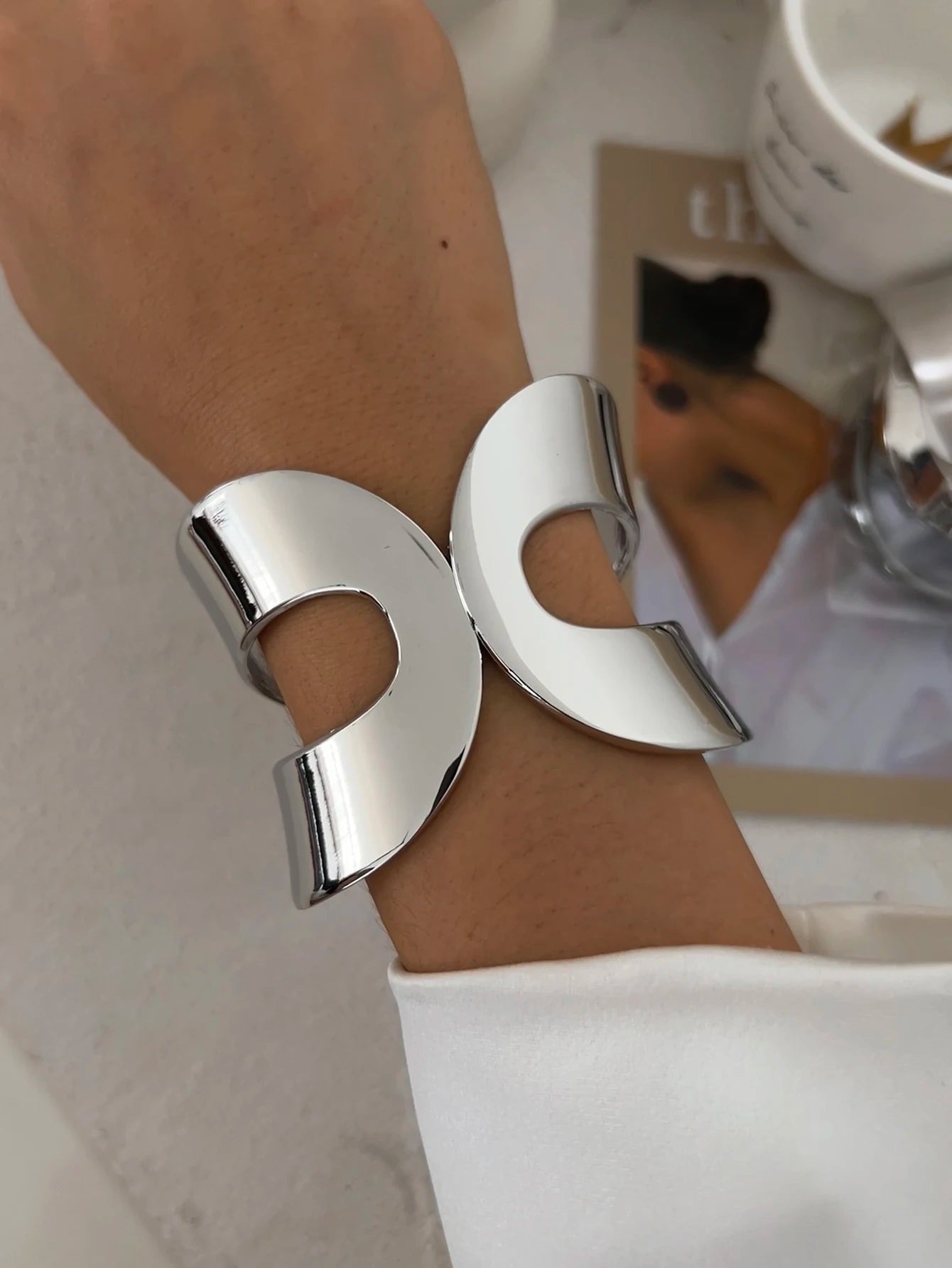 Ingemark 4 Styles Exaggerated Punk Smooth Big Chunky Open Cuff Bangles for Women Gold Color Spring Bracelets Men Hand Jewelry