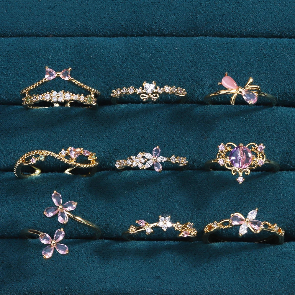 Fashion Moon Heart Flower Butterfly Rings For Women Sweet Girls Exquisite Shiny Rhinestone Crystal Open Ring 2025 Romantic Jewel
