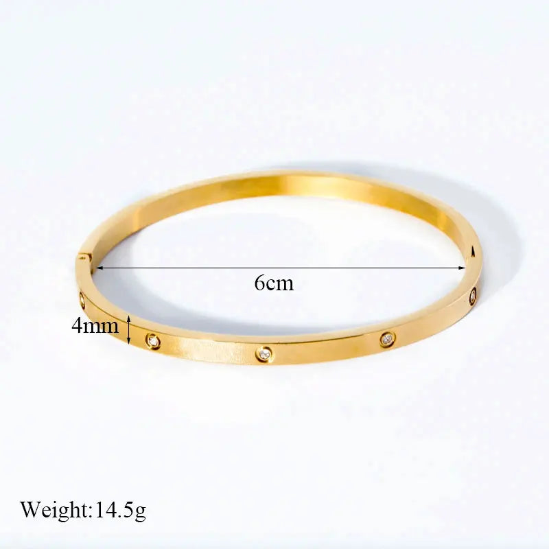 Fashion Design Gold Color Zircon And Cross Nut Nail Bangle Gold & Stainless Steel For Woman Bracelet buckle Classic jewelry