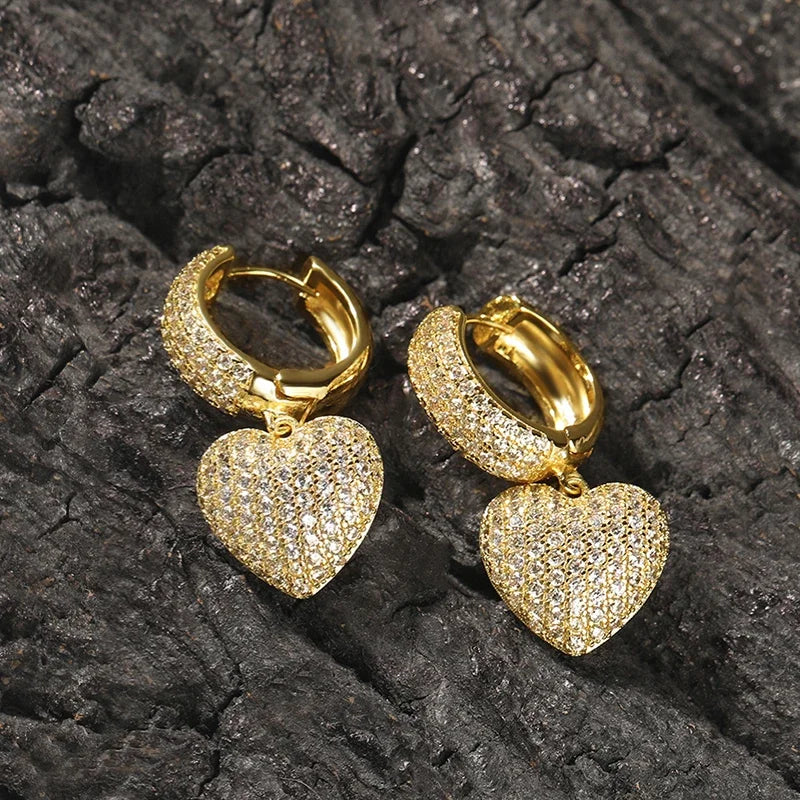 Huitan Luxury Heart Pendant Earrings Love Aesthetic Modern Jewelry for Wedding Engagement Delicate Charming Ear Accessories Gift