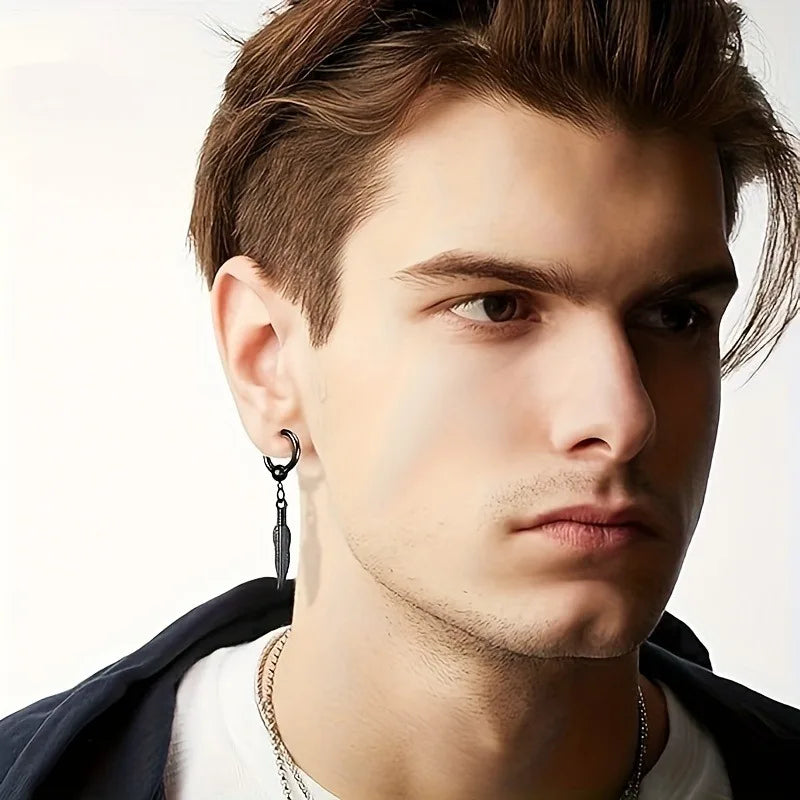 7 Pairs Black Magnetic Stud Earrings, Stainless Steel Clip On Earrings For Men, Fake Cross Dangle Earrings Hoop Ear Clips