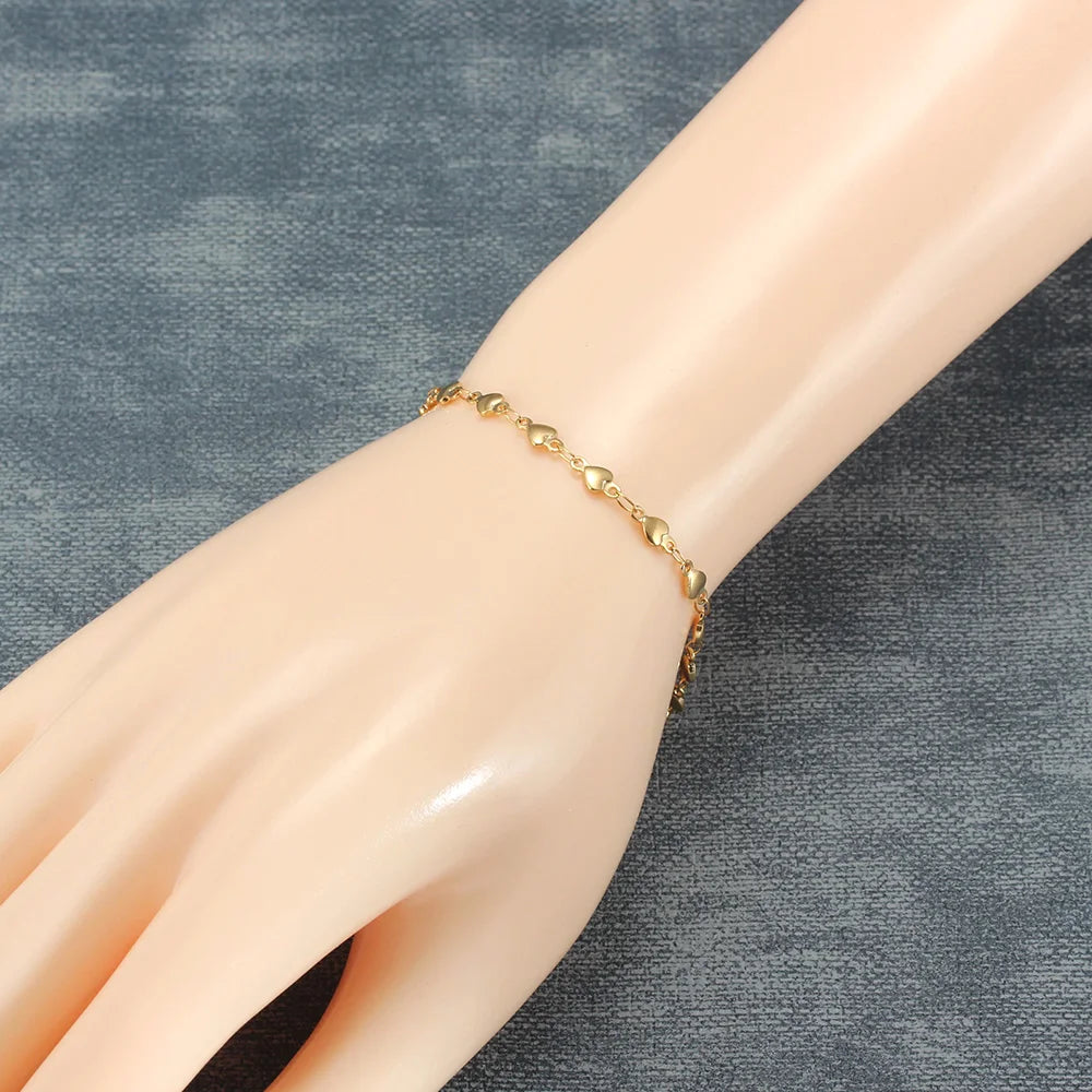 Stainless Steel Heart Bracelet For Women Link Chain Gold Silver Color Charm Female Cute Romantic Jewelry 7-9 Inch