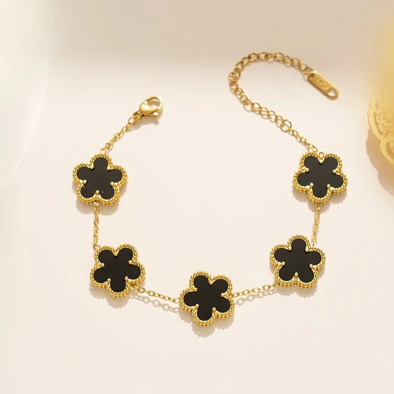 Gold Plated Hot Sale 316L Stainless Steel Plant Five Leaf Flower Bracelet Classic For Woman New Fashion Party Jewelry Clover