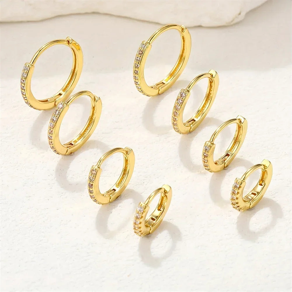 3Pairs Set Fashion Stainless Steel Crystal Oval Huggie Hoop Earrings for Women 18K Gold Plated Dangle Hoop Earring Punk Jewelry