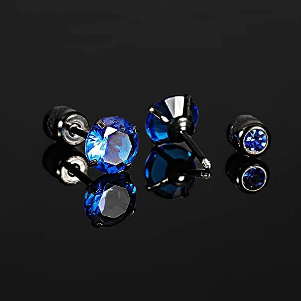 Glamorous Stainless Steel & Zircon Stud Earrings for Men – Hypoallergenic 5-Pairs Set, Durable & Versatile