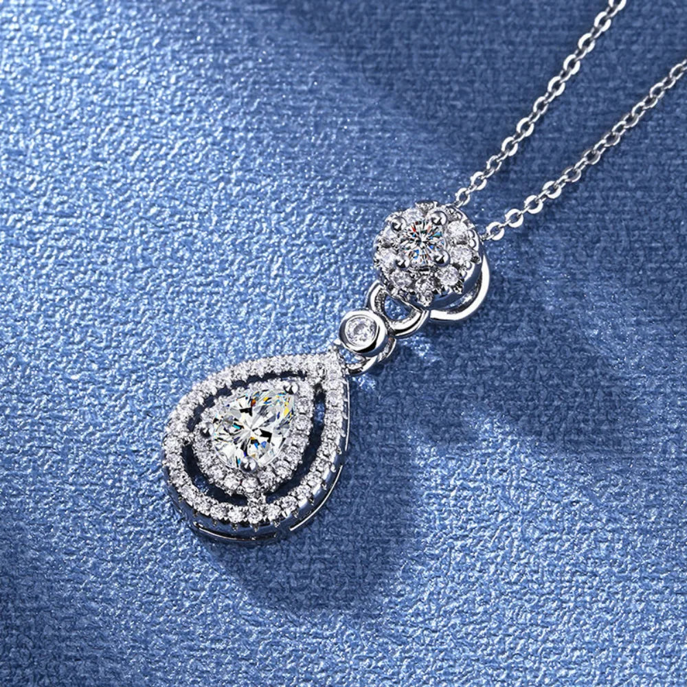 925 Sterling Silver Necklace Clavicle Chain Sparkling Zircon Teardrop Women's Pendant Necklace Birthday Party Gift Jewelry Gift