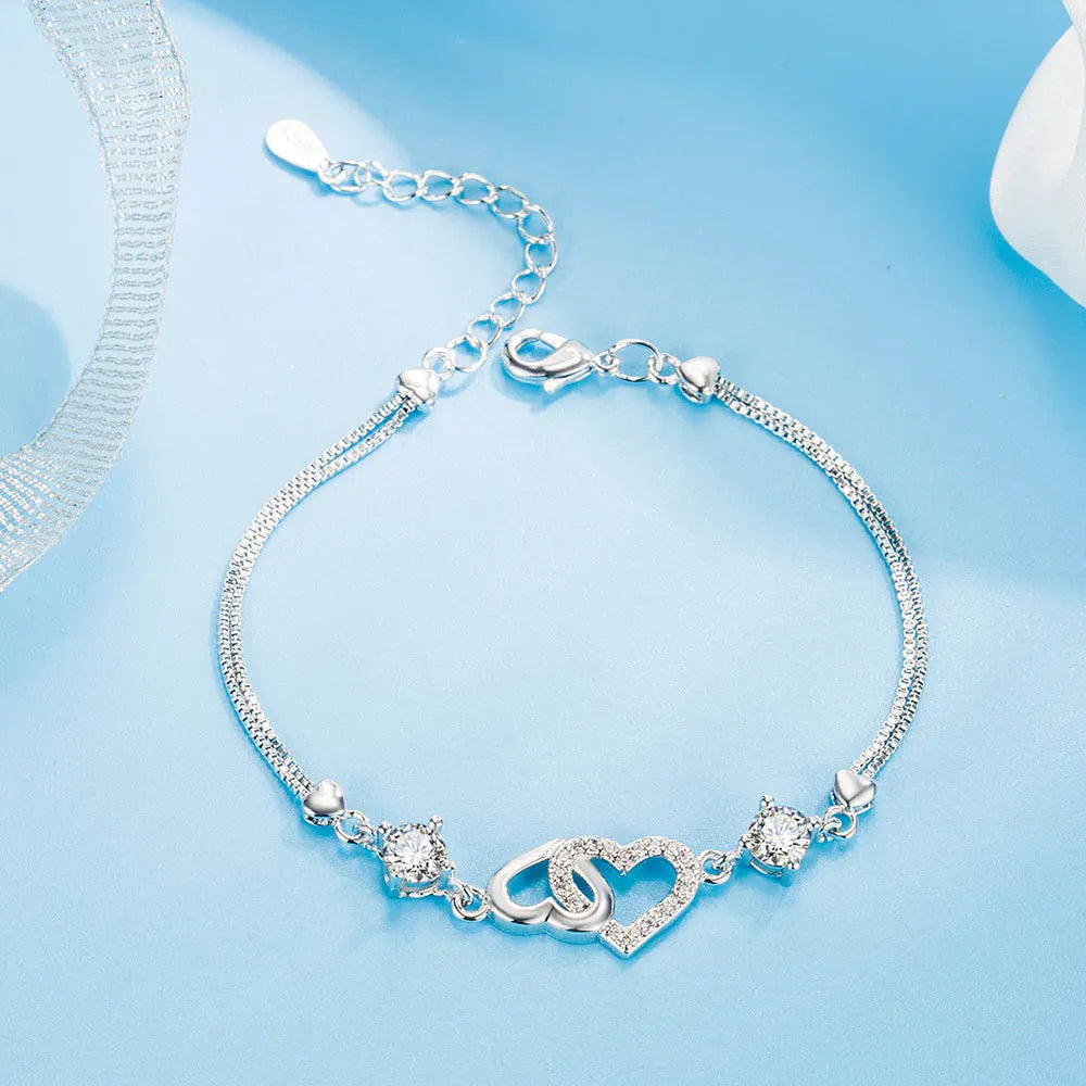 S925 Sterling Silver Bracelet Inlaid With Natural Amethyst Zircon Heart Lady Bracelet, Charm Jewelry Gift Wedding Jewelry