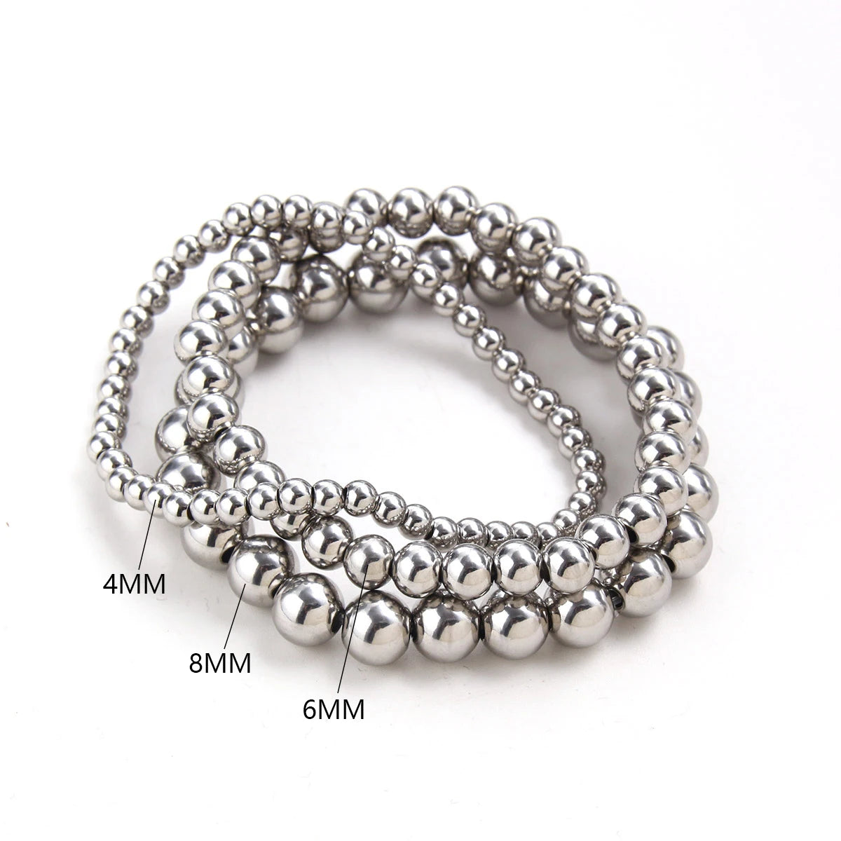 Premium Stainless Steel Beaded Bracelet Set - Stackable Ball Bracelets for Men & Women