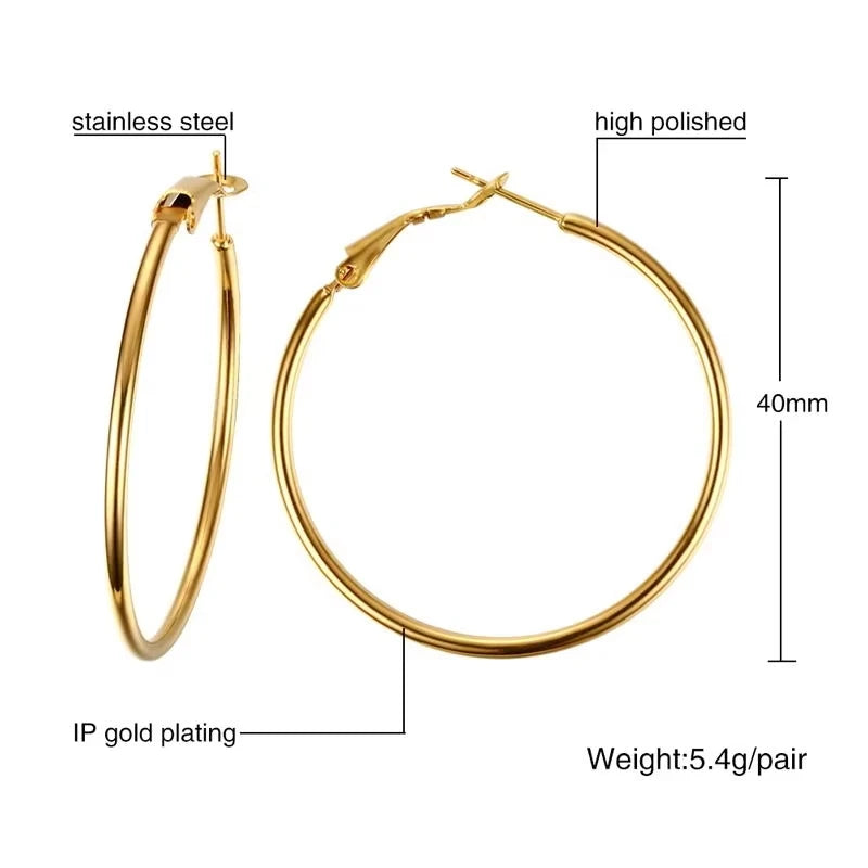 Stainless Steel Big Circle Hoop Huggie Earrings For Women, 40mm/50mm/60mm/70mm