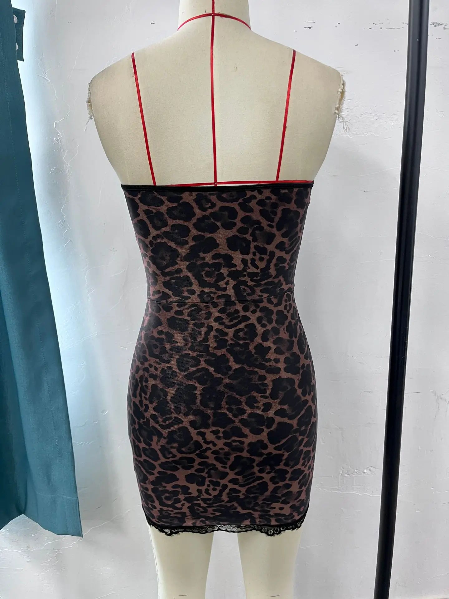 Lace Patchwork Leopard Print Fishbone Corset Mini Dress Women Sexy Strapless Backless Single Breasted Slim Party Clubwear Outfit