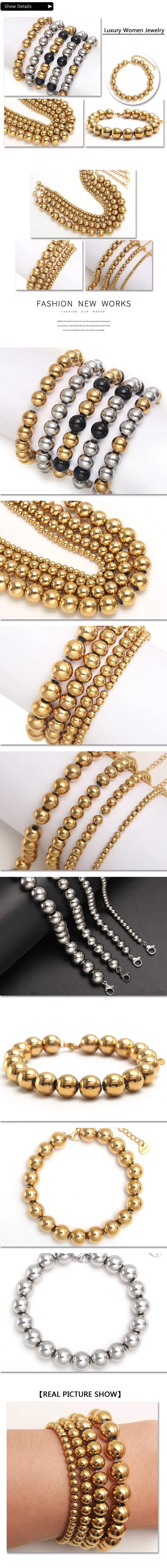 MHS.SUN Waterproof Smooth Beads Bracelet Adjustable Gold Silver Color Stainless Steel Round Balls Bracelets Unisex Party Jewelry
