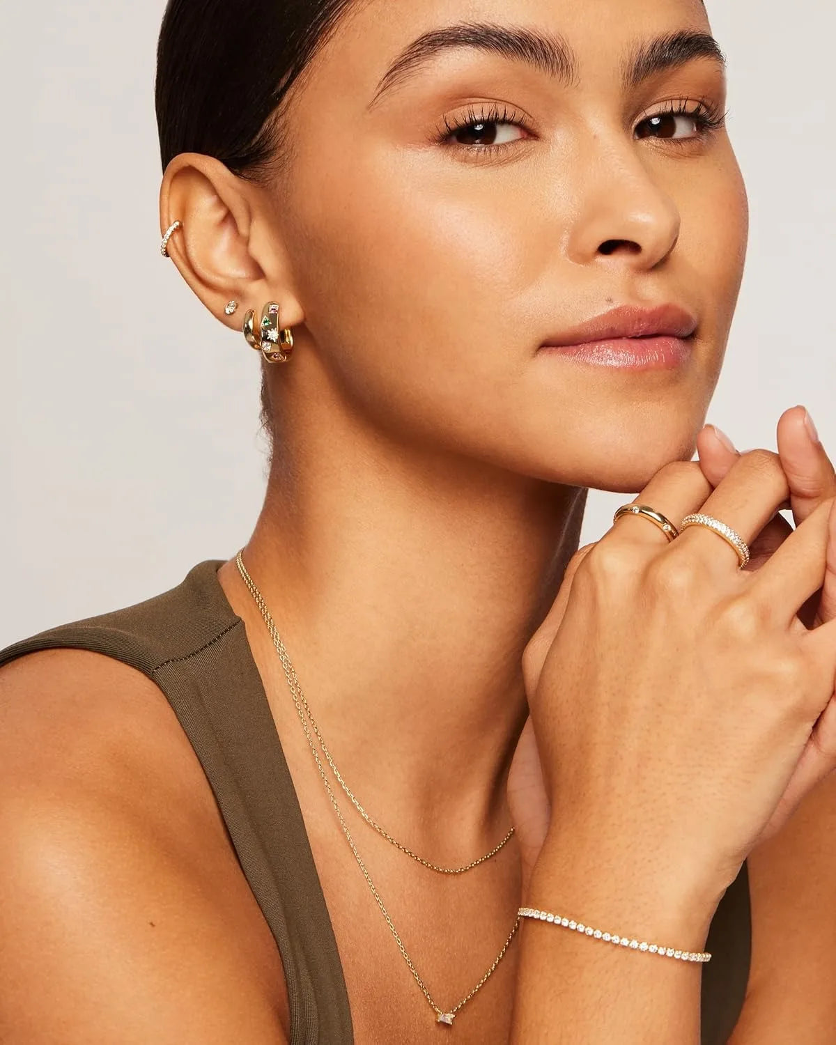 14K Gold Plated 925 Sterling Silver Posts Chunky Huggie Earrings for Women Multi-Colored Cubic Zirconia Statement Hoop Earrings