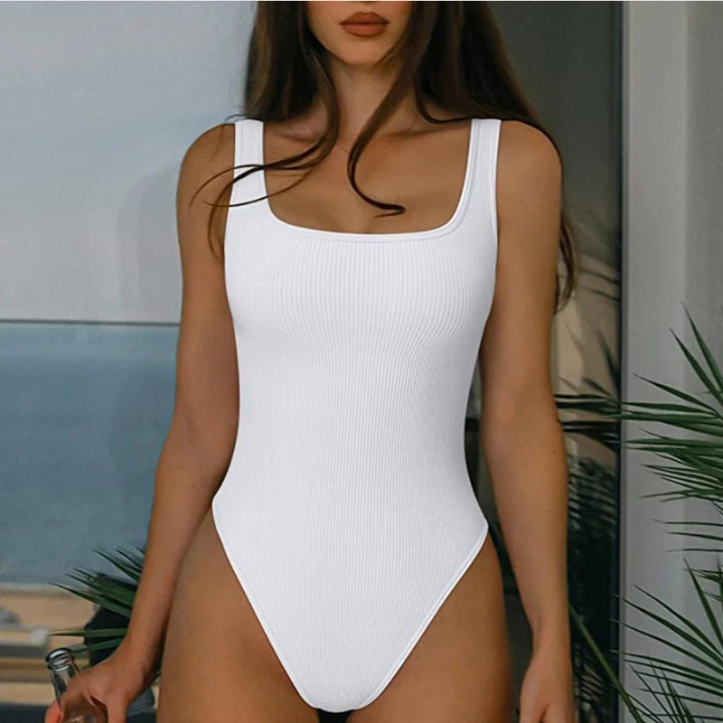 GUUDIA Ribbed Tummy Jumpsuit - Daily Shaper Bodysuit Open Crotch