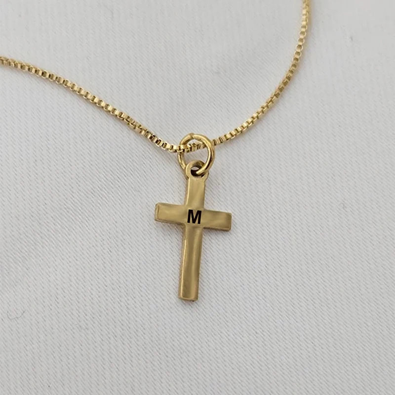 Initial Letter Cross Pendant Necklace - Gold Plated Kids Jewelry A-Z