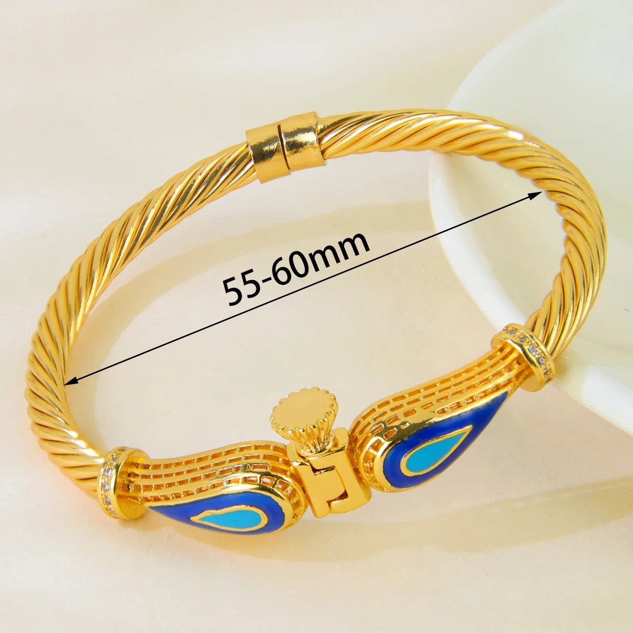 Ethiopia Classic Turquoise Bracelet 21k Gold Plated Dubai Charm Opening Bangles Oman Women Bridal Wedding Party Jewelry