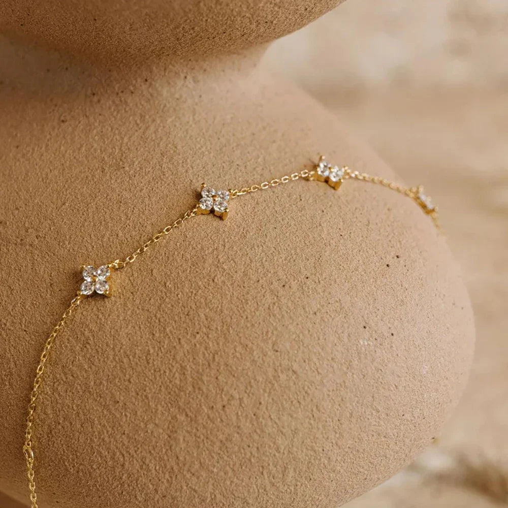 18K Gold Four Leaf Clover Jewelry Set - Necklace Bracelet Earrings Women