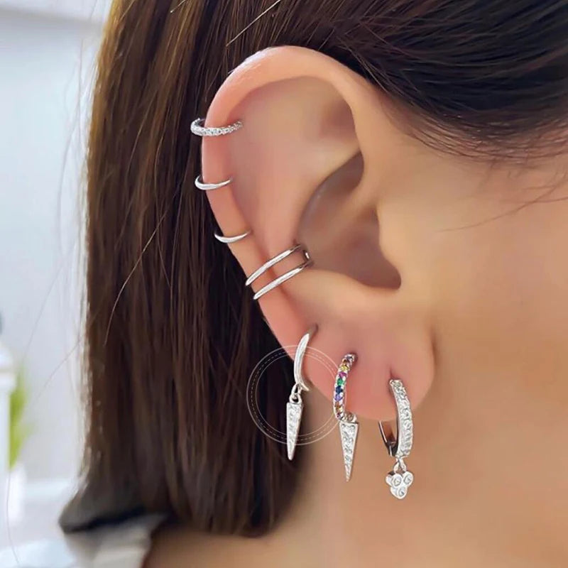 925 Sterling Silver Needle Punk Spike Rivet Hoop Earrings For Women Huggie Earrings Ear Cuff Piercing Earring Gothic Jewelry