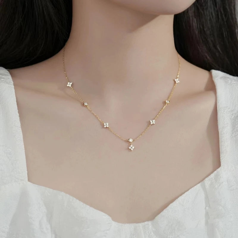 LGKGL Read S925 Sterling Silver Plated 18K Gold Sparkling Zircon Flower Necklace for Women Girl Exquisite Party Jewelry Gifts