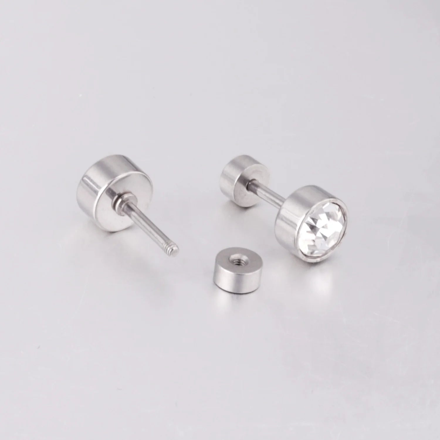 LUXUSTEEL Twist Back Round Cubic Zirconia Stud Earrings Stainless Steel Anti-allergy For Women Men 3mm to 7mm Christmas Party