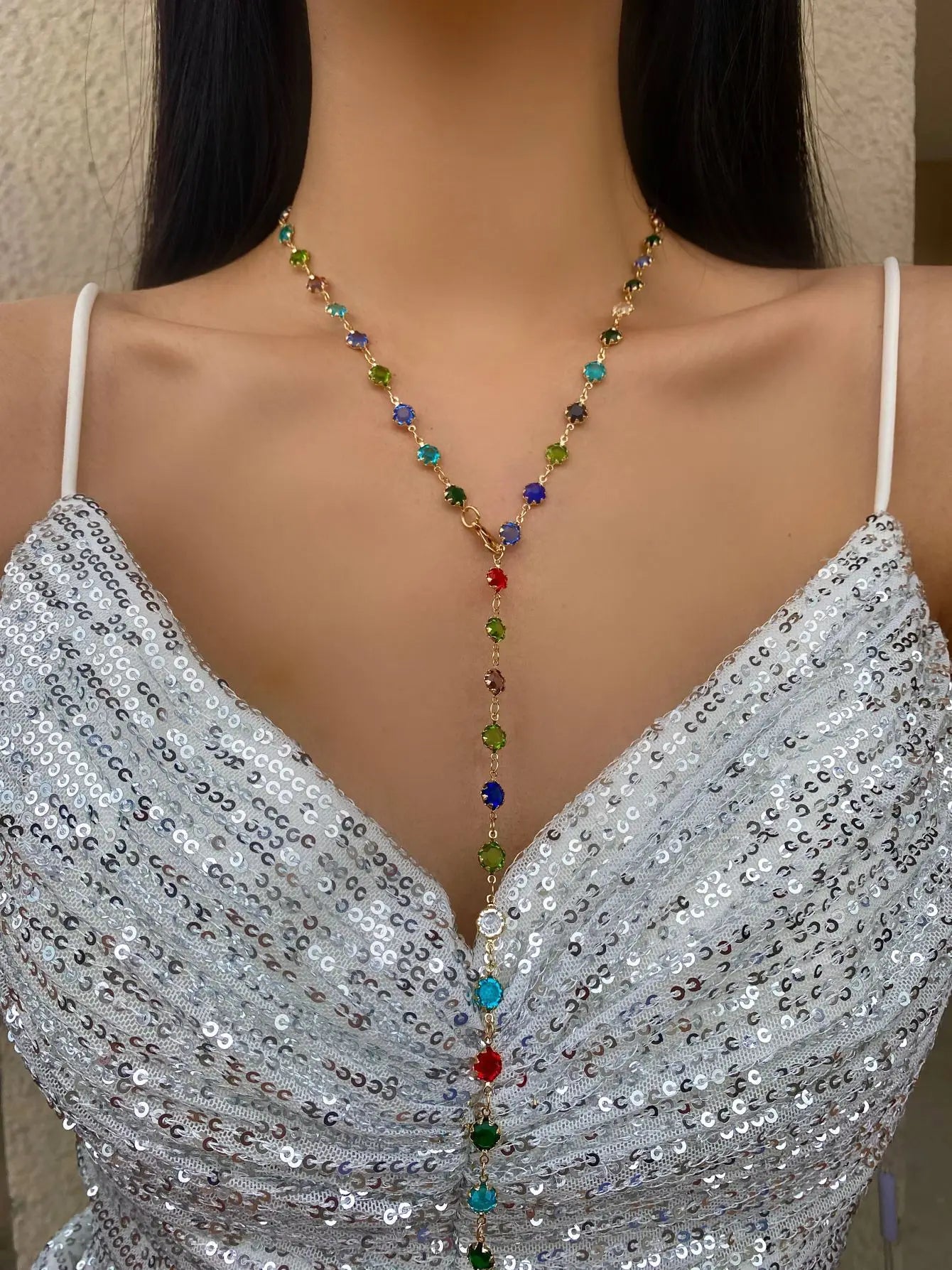 New Luxury Colourful Heart Long Tassel Necklace for Women Shiny Rhinestone Crystal Zircon Choker Bohemian Statement Jewelry